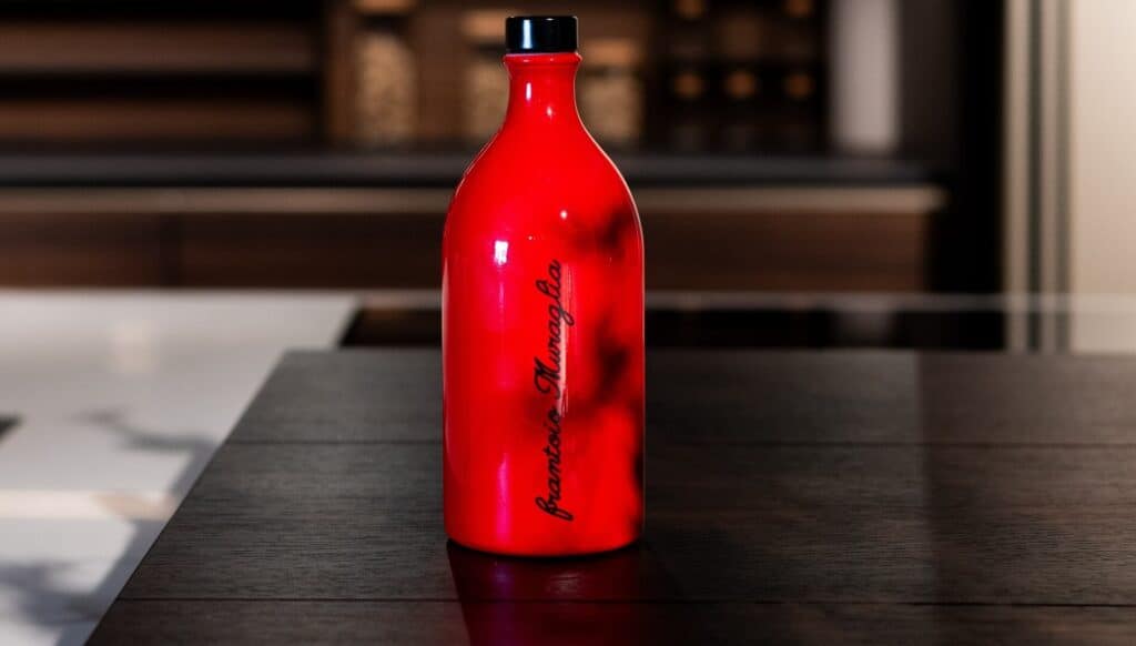 Orcio in ceramica Frantoio Muraglia su tavolo aziendale, idea per regalo corporate di design